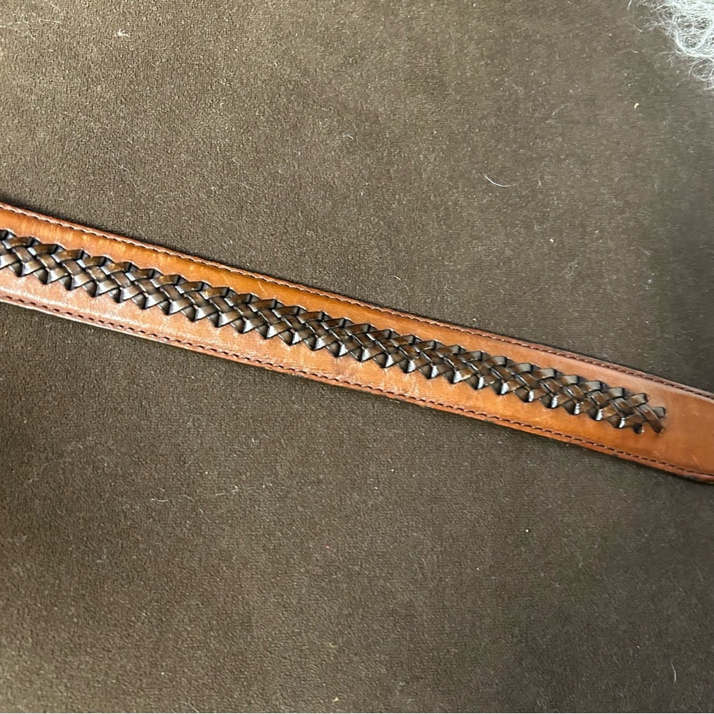 Tony Lama vintage genuine leather belt with braided center silver buckle 36 - Picture 8 of 13